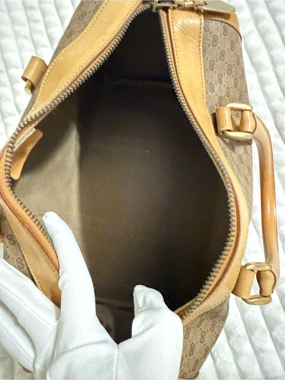 Gucci Brown Monogram Travel Duffle with Tan Trim